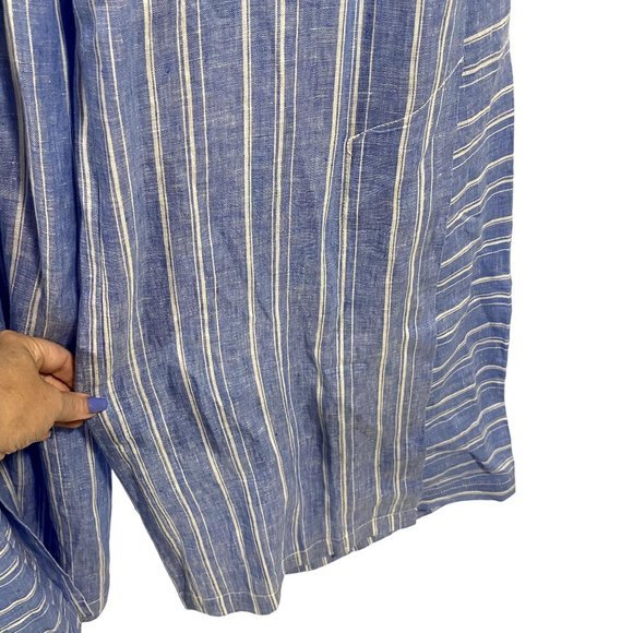 Anthropologie Ett:Twa Striped Linen Wide‎ Leg Pants Blue and White NWOT Size 4 - Picture 2 of 12